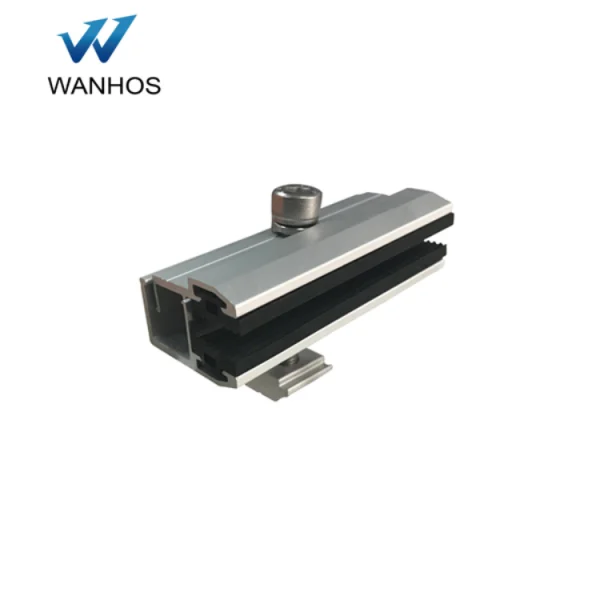 Thin film solar panel end clamp side view Side view of thin film solar panel end clamp